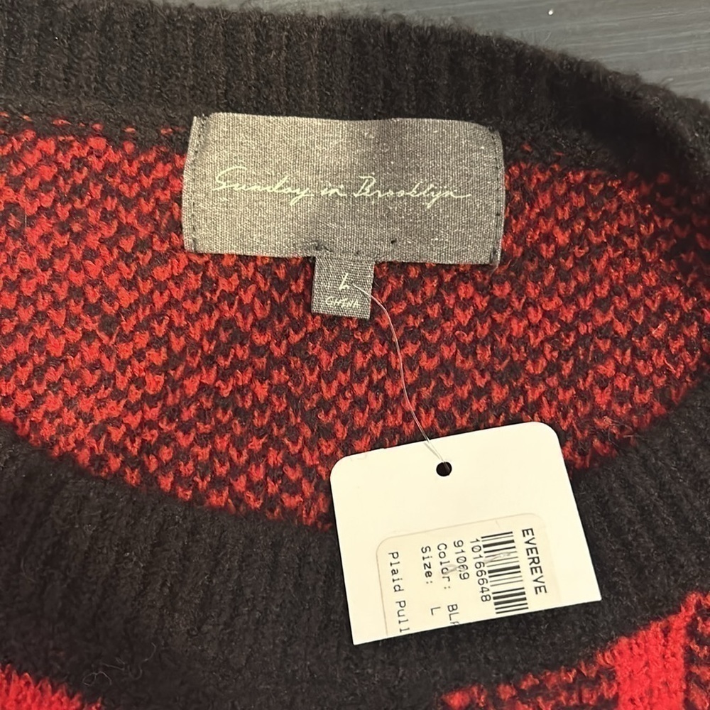 Sunday In Brooklyn Red & Black Plaid Crew Neck Pullover Sweater NWT - Picture 4 of 4
